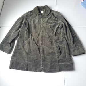 J Jill Coat Womens Large Green Heritage Tumbled Corduroy Zip Lined Mid Length